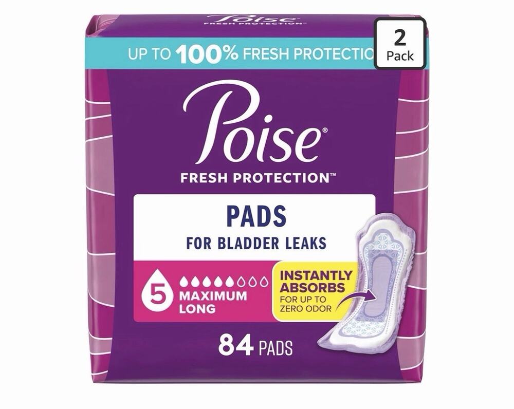Poise Incontinence Pads for Women, 5 Drop Maximum Absorbency, Long Length 84 CT